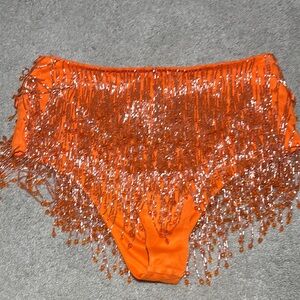NWT Nasty Gal women’s 4 Orange beaded bottoms rave festival pants sequin tassel